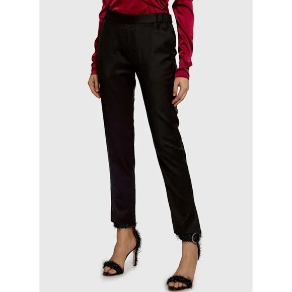 Nili Lotan Chelsea Virgin Wool Slit Straight Leg Cropped Refined Trousers Size 4 - Picture 3 of 10